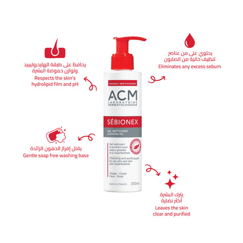 ACM Sebionex Cleansing Gel Purifies Oily Skin - 200 Ml
