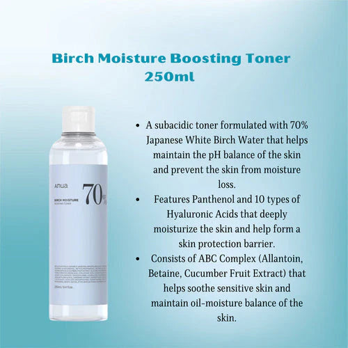 Anua Birch 70+ Hyaluron Hydrating Boosting Toner - 250ml
